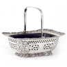Late Victorian Silver Swing Handle Basket with Bristol Blue Glass Liner