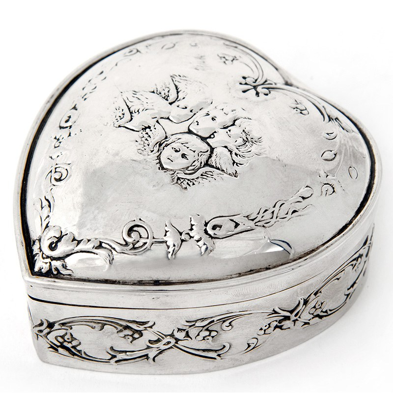 Heart Shaped Silver Box with Reynolds Angels and Gilt Lining