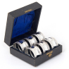Set of Six Silver Plate Napkin Rings in Original Blue Silk Lined Box