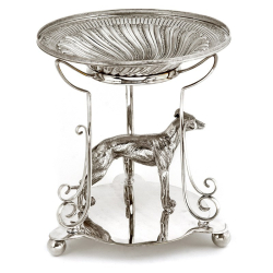 Antique Silver Plate Centre Piece with a Standing Greyhound Dog and a Floral Dish