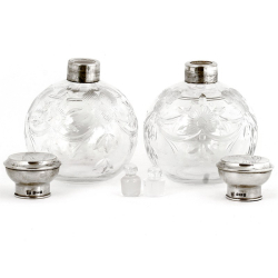 Pair of Cut Glass Silver Topped Perfume Bottles