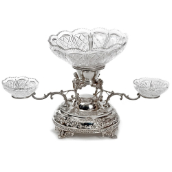 Late Victorian Silver Plate Centrepiece Epergne with Cut Glass Dishes and Four Gargoyles