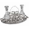 Victorian Silver Plate Drinks Tray with Two Decanters, an Ice Pail and Six Goblets