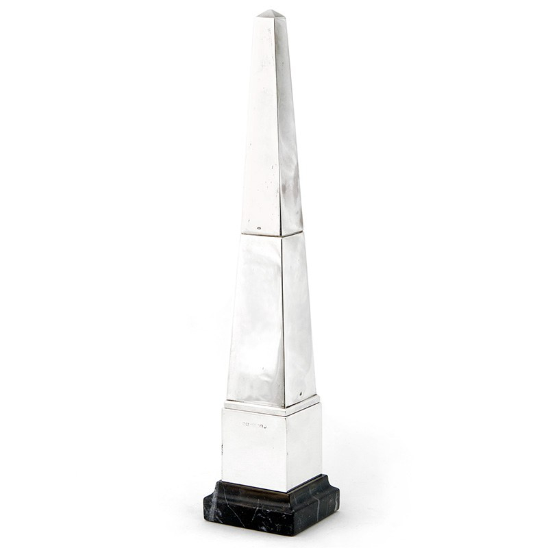 Silver Obelisk Cruet Set with Black Marble Base