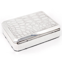 Good Quality Silver Plate Box with Crocodile Pattern Hinged Lid and Wood Interior