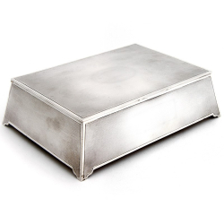 Art Deco Style Silver Box with Engine Turned Design, Sloping Sides and Cedar Wood Lining