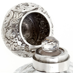 Large Antique Victorian Silver Topped Perfume Bottle with a Hinged Lid