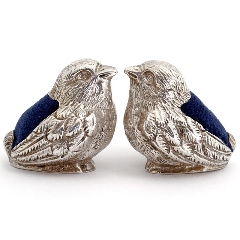 Pair of Small Bird Shaped Pin Cushions by Sampson Mordan & Co