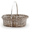 Antique Silver Plate Wicker Basket with a Fixed Handle