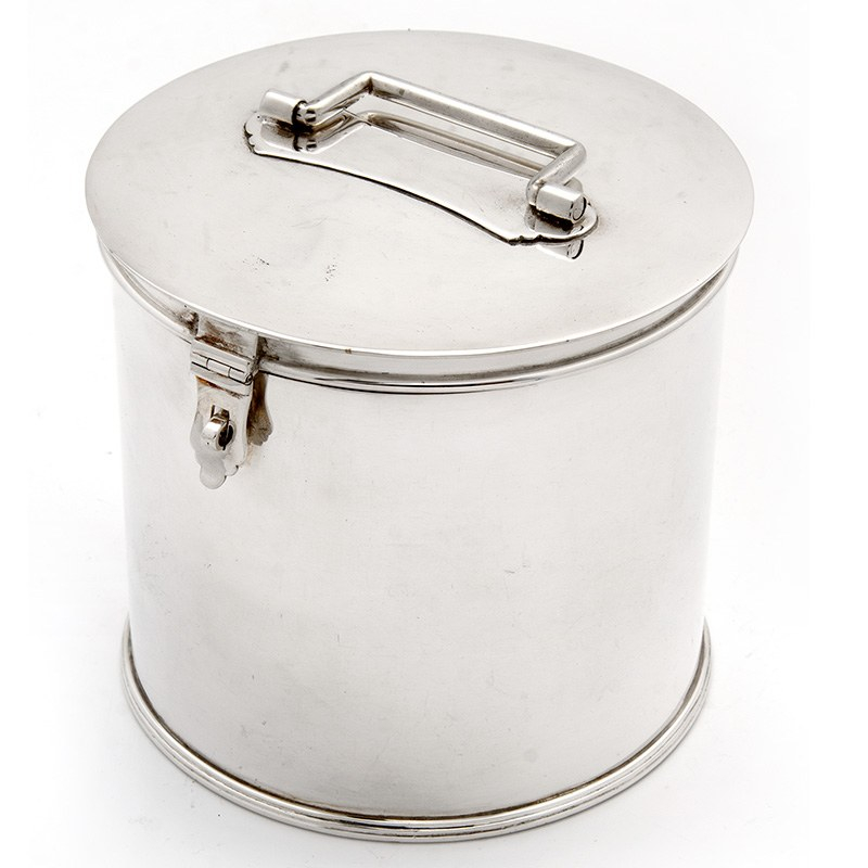 Large Victorian Plain Silver Plate Circular Biscuit Barrel with a Hinge Bracket Latch