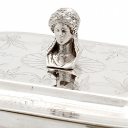Victorian Silver Plate and Cut Glass Biscuit Box with Female Bust Finial