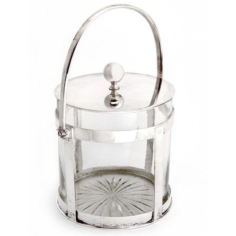 Antique Glass and Silver Plate Lidded Barrel