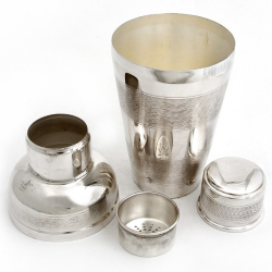 Masculine Silver Plated Cocktail Shaker with Four Engine Turned Bands