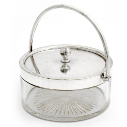 Victorian Plain Glass and Silver Plate Lidded Jar with a Pull Off Lid