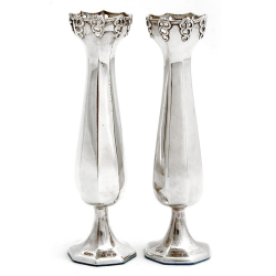 Pair of Edwardian Silver Vases with Panelled Bodies on a Hexagonal Base