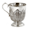 Edwardian Silver Scroll Handle Christening Mug Decorated with Scrolls and Acanthus Leaves