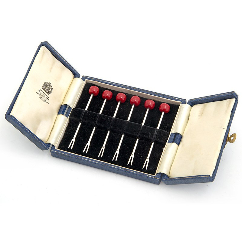 Mappin & Webb Boxed Set of Six Silver Cocktail Picks