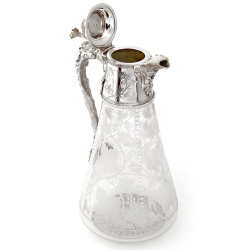 Silver Plate and Cut Glass Fruit and Vine Engraved Claret Jug with a Bacchus Spout