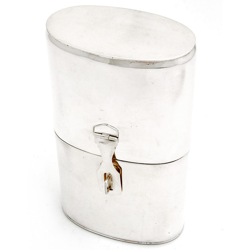 Campaign Style Silver Plated Flask with a Padlock Latch