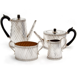 Victorian Silver Plate Four Piece Tea Set with Spiral Tapering Bodies (c.1875)