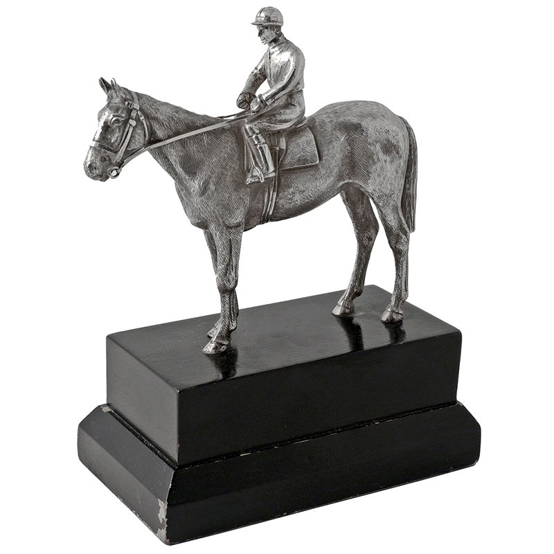 Vintage Cast Silver Trophy Statue of a Jockey on a Racehorse (1978)