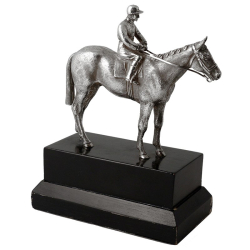 Vintage Cast Silver Trophy Statue of a Jockey on a Racehorse