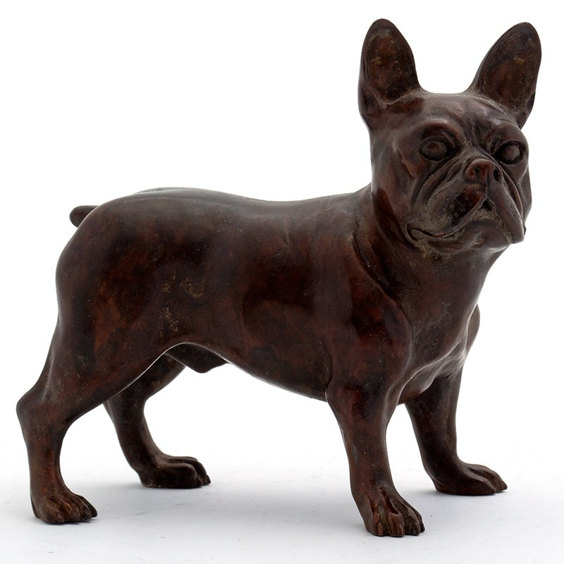 Small Classic Bronze Statue of a Standing French Bulldog