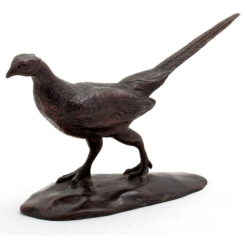 Ornamental Standing Bronze Pheasant Statue on an Oval Base