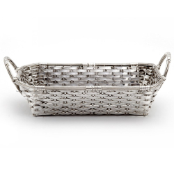 Decorative Silver Plated Wicker Style Basket with Two Looped Handles