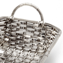 Decorative Silver Plated Wicker Style Basket with Two Looped Handles