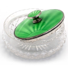 Art Deco Silver and Green Guilloche Enamel Lidded Cut Glass Jar