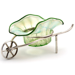 Victorian Wheel Barrow with a Green Opeline Fitted Dish for Sugar or Preserves