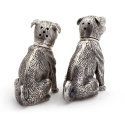 Cast 925 Silver Sitting Dog Salt and Pepper Pair