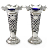 Pair of Antique Silver Vases with Blue Glass Liners
