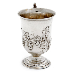 Silver Campana Shaped Christening Mug with a Chased Grape and Vine Design