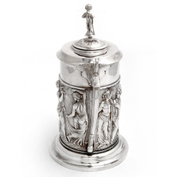 Decorative Silver Plate Wine Jug Embossed with Musicians & Dancing Figures