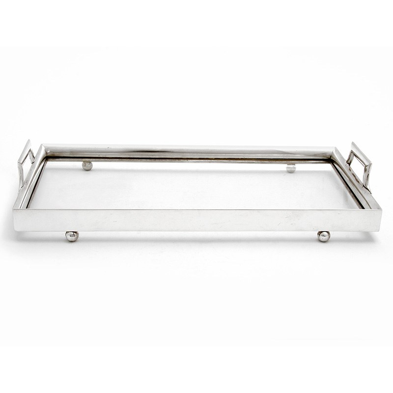 Antique Silver Plate & Glass Bar Tray