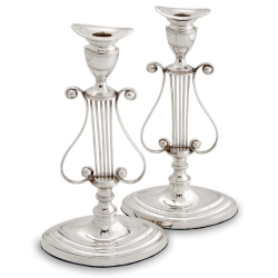 Pair of Late Victorian Silver Plated Lyre Shaped Candlesticks