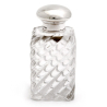 Victorian Rectangular Silver Topped Perfume Bottle with Swirl Design Clear Glass Body