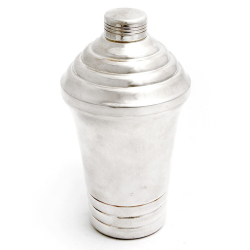 Art Deco Style Silver Plated Cocktail Shaker with Stepped Lid and Base
