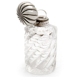 Swirl Design Silver Topped and Cut Glass Perfume Bottle