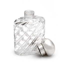 Oval Victorian Silver Topped Swirl Design Glass Perfume Bottle