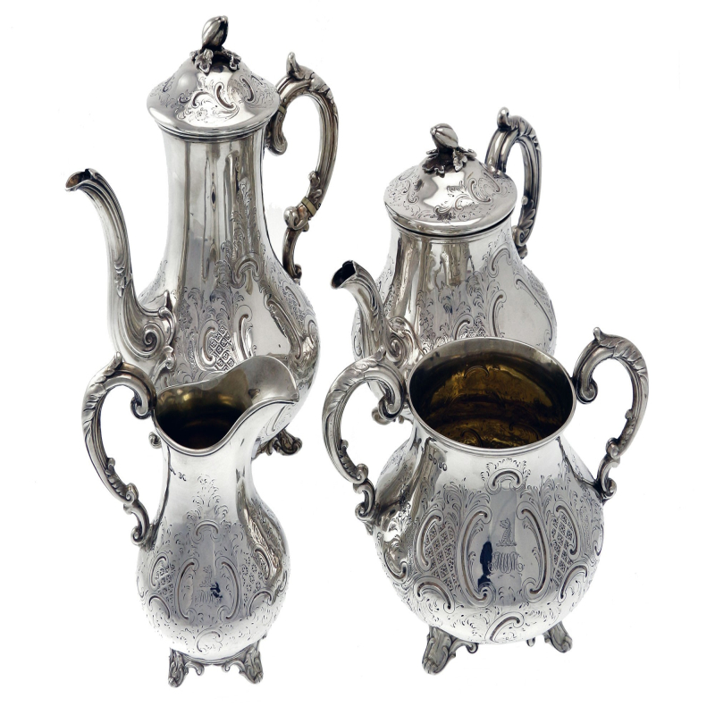 Victorian Baluster Shaped Four Piece Silver Tea & Coffee Service