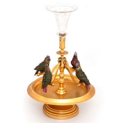 Cold Painted Bergman Vienna Bronze Centrepiece with Four Swinging Parrots