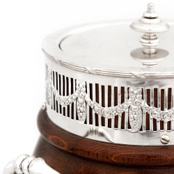 Unusual Antique Cauldron Shaped Oak & Silver Plate Barrel