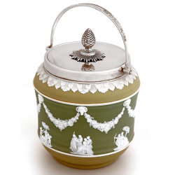 Wedgwood Three Colour Jasperware Barrel with a Floral Decorative Swing Handle