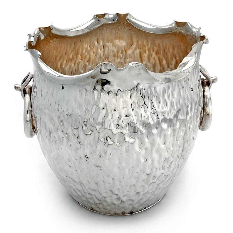Victorian Silver Plated Wine Cooler with Crimped Rim and Textured Body
