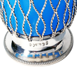 Antique Victorian Silver Sugar Basket with Blue Glass Liner