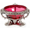Decorative Victorian Silver Plate Bowl with a Ruby Glass Liner and Cast Swan Handles