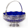 Georgian Style Silver Plate Circular Wirework Basket with Original Bristol Blue Liner